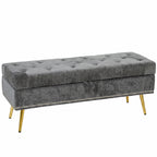 Storage Ottoman, Chenille Upholstered Ottoman Storage Box with Padded Seat, Metal Legs, 114 x 41 x 45 cm, Grey