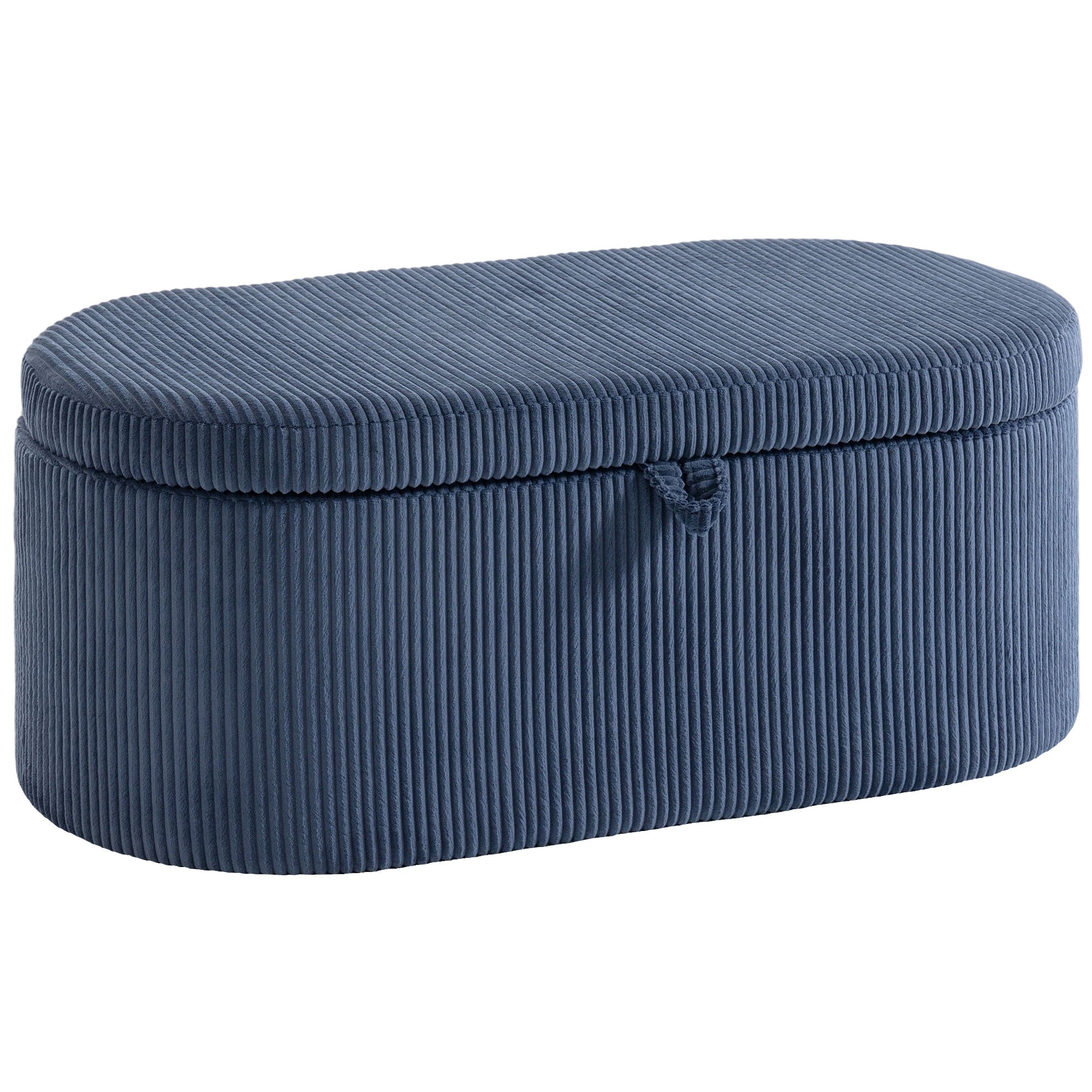 Storage Ottoman, Corduroy Upholstered Ottoman Storage Box with Padded Seat, 105 x 51 x 49 cm, Blue