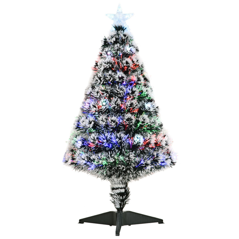 HOMCOM 3ft Artificial Prelit Christmas Tree, Snow Xmas Tree with Colourful LED Lighting Fiber Optics, Green White – view 10