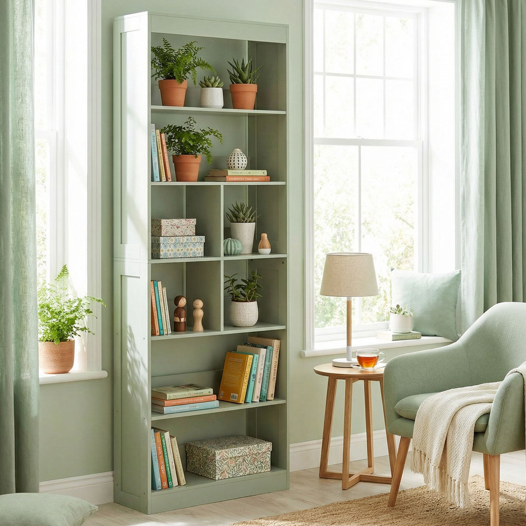 Bookcase, 6-Tier Bookshelf with Open Storage Shelves, Cubes, 180 cm Tall Display Shelf with Anti-Tipping Design, Green