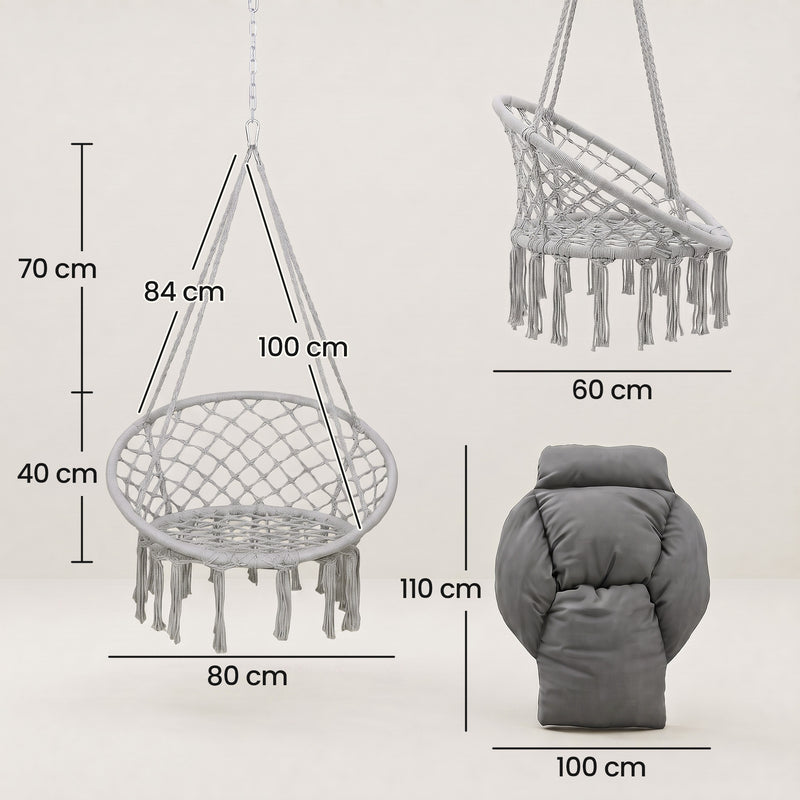 Outsunny Hanging Chair Outdoor Hammock Chair with Soft Cushion, Cotton Rope Boho Style Swing Chair, Hanging Garden – view 3