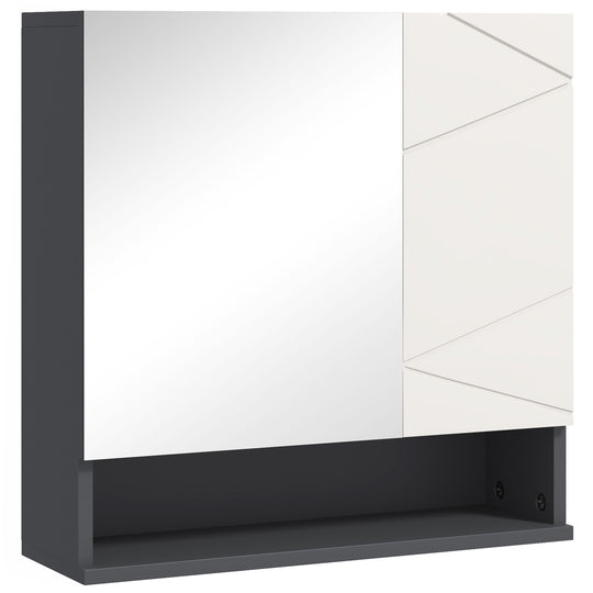 Two-tone grey wall-mounted bathroom mirror cabinet with open shelf