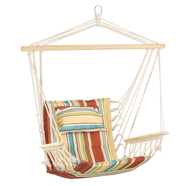 Outsunny Garden Outdoor Hanging Hammock Chair Thick Rope Frame Wooden Arms Safe Garden Outdoor Spot Stylish Multi-Color