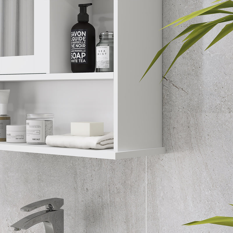 White wall mirror cabinet with open shelves – image 9