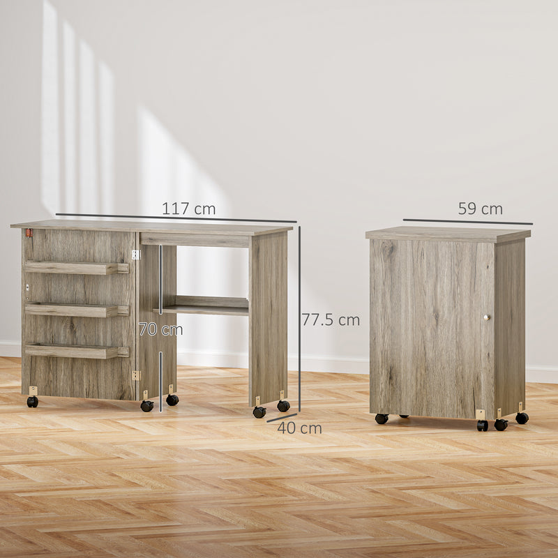 Folding sewing table – grey wood effect – image 3