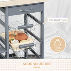 HOMCOM Rolling Kitchen Cart, Utility Storage Cart with 4 Basket Drawers & Side Racks, Wheels for Dining Room, Grey