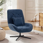 Accent Chair, Chenille Upholstered Swivel Armchair with Lumbar Pillow, High Back, Deep Seat and Metal Legs, Dark Blue