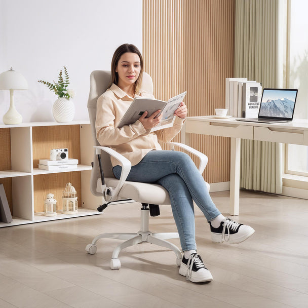HOMCOM Fabric High Back Office Chair - Cream White – view 2