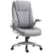 Grey faux leather high-back executive office chair with headrest, padded armrests and five castors