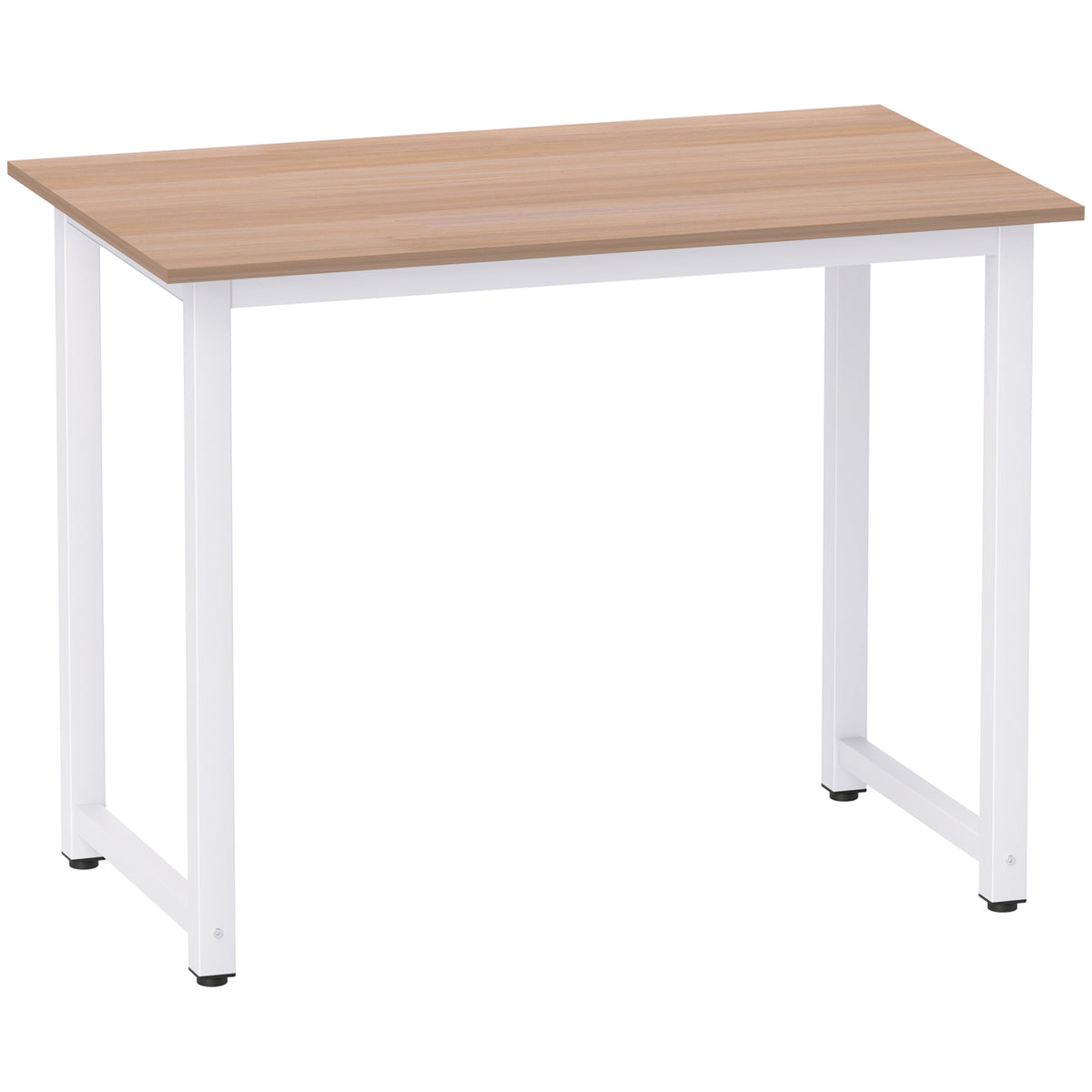 White 100 cm computer desk with steel frame and adjustable feet