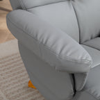 PU Leather Swivel Recliner Chair with Footstool, Wooden Base and Storage for Living Room, Light Grey