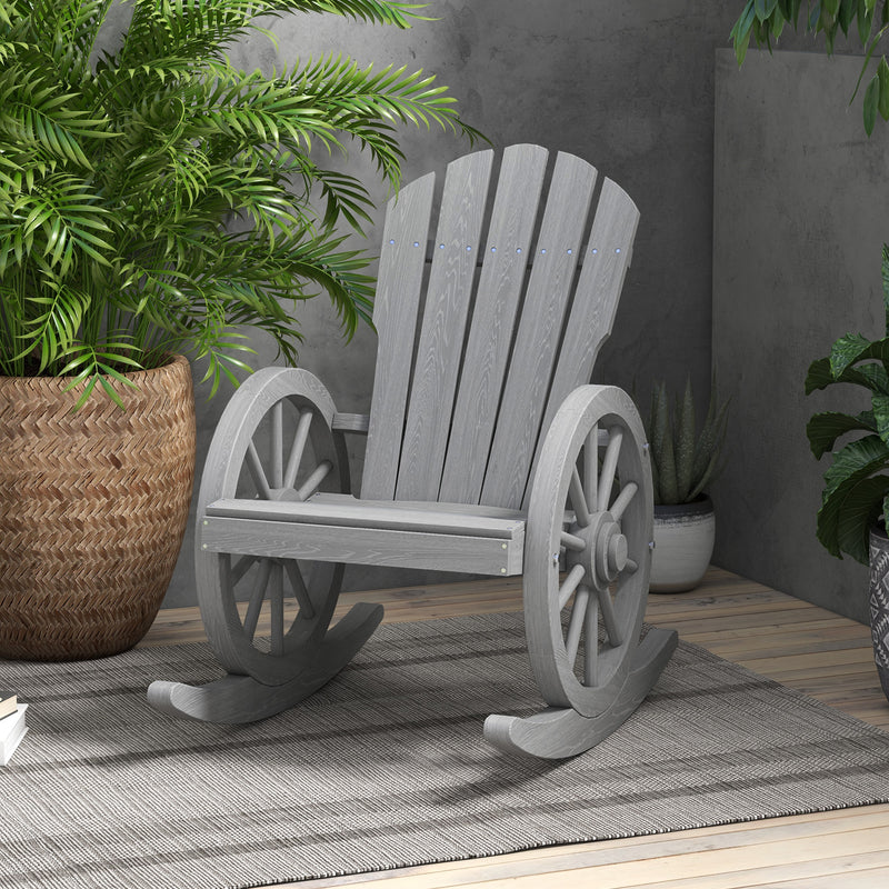 Outsunny Wooden Adirondack Rocking Chair Reclining Armchair Garden Furniture Patio Porch Rocker - Grey – view 10