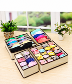 Beige Non-Woven Fabric Underwear Storage Box Set (4 pcs)