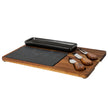 Acacia cheese board set from a low angle