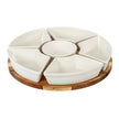 Acacia Wood Lazy Susan with 7 Ceramic Serving Bowls – 29cm, acacia lazy Susan with white ceramic bowls