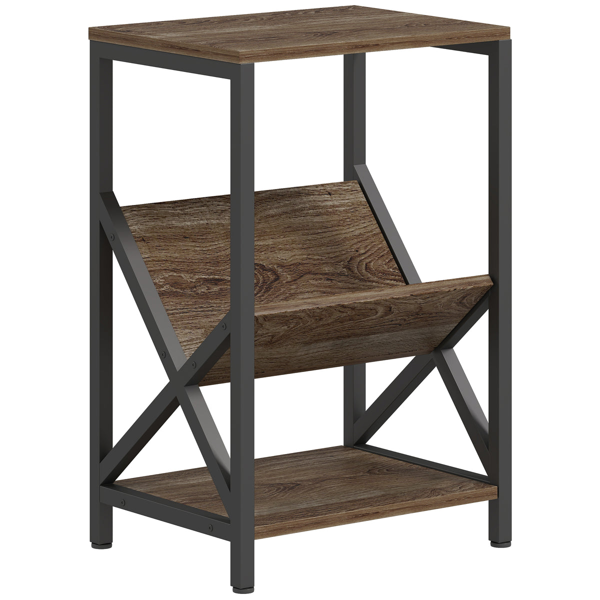 61 cm 3-Tier Side Table with Magazine Holder – Oak