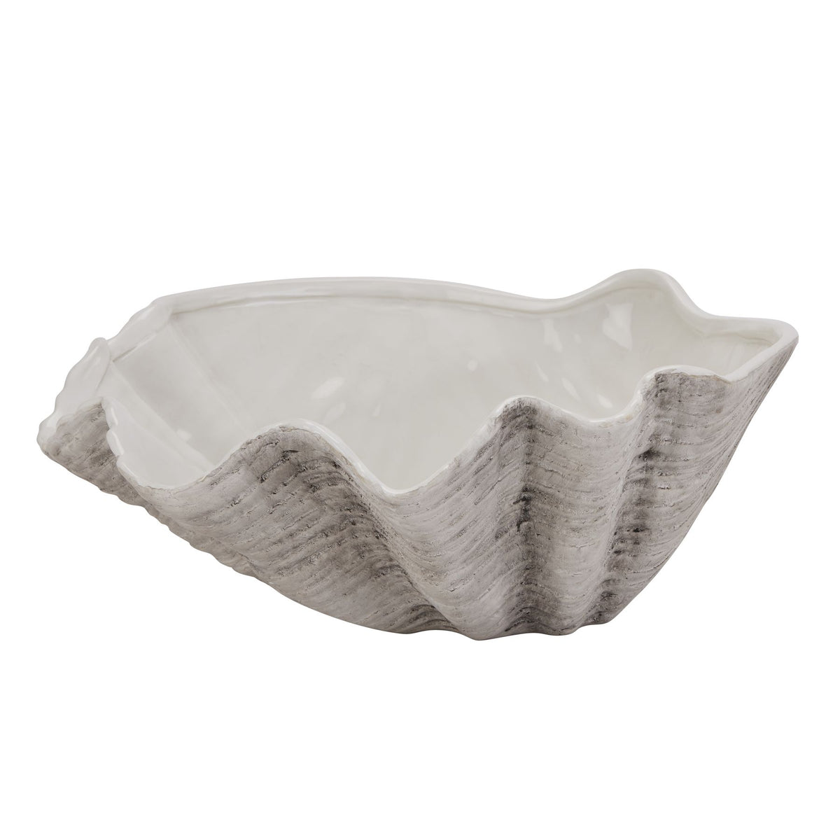 Adele large ceramic clam shell bowl on white