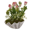 Adele shell bowl planted with pink tulips and greenery