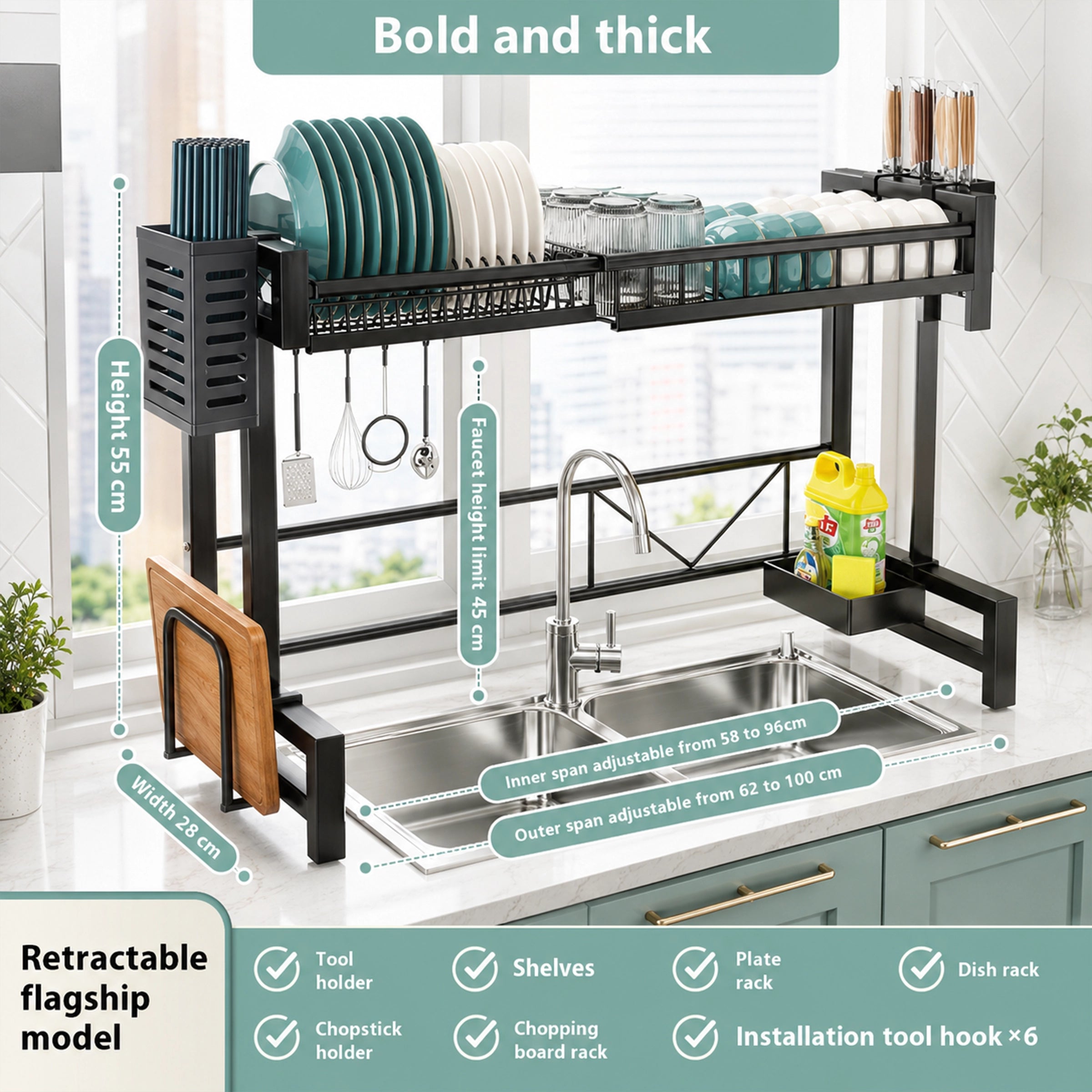 Expandable Dish Drying Rack with Sink Slot & Lid