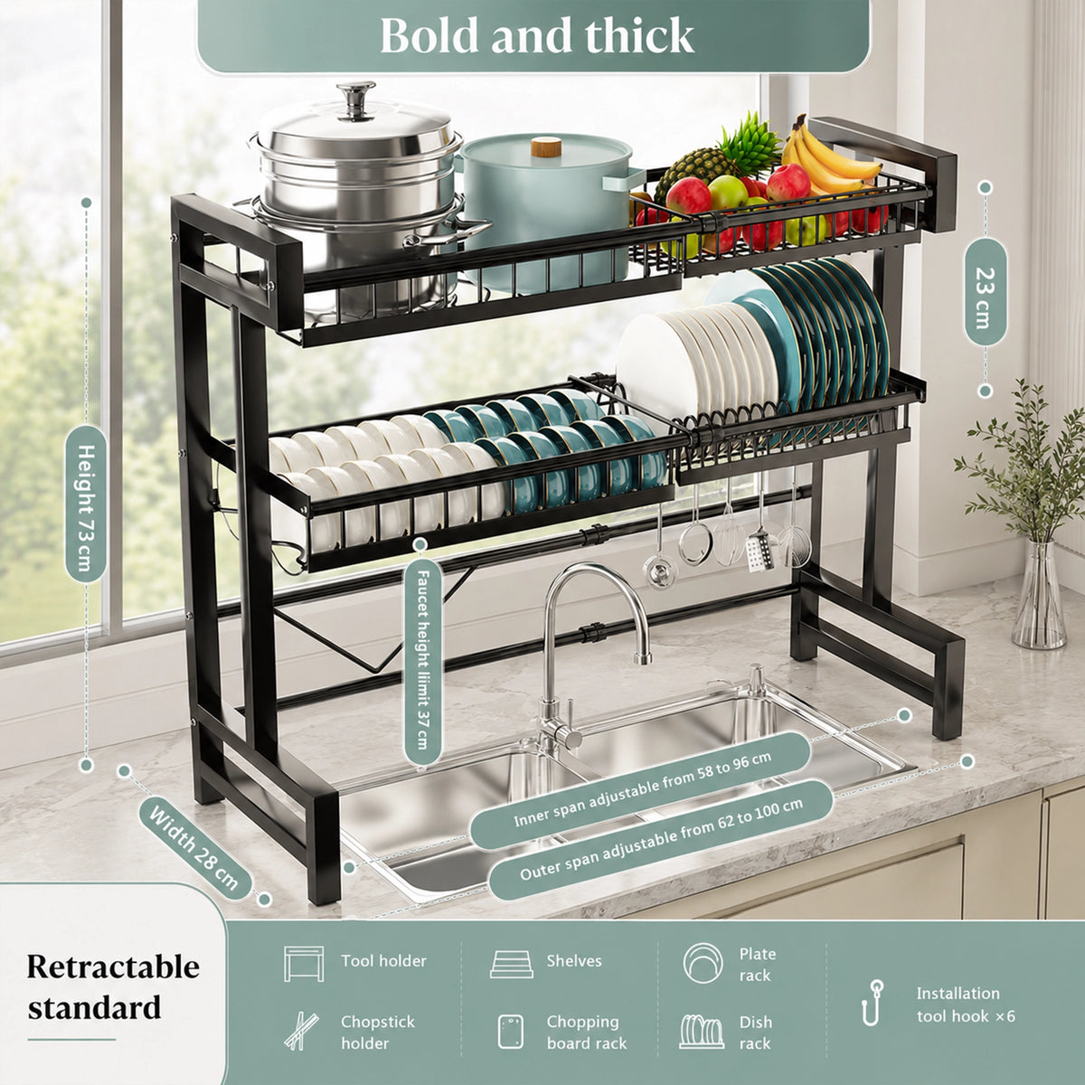 Expandable Dish Drying Rack with Sink Slot & Lid