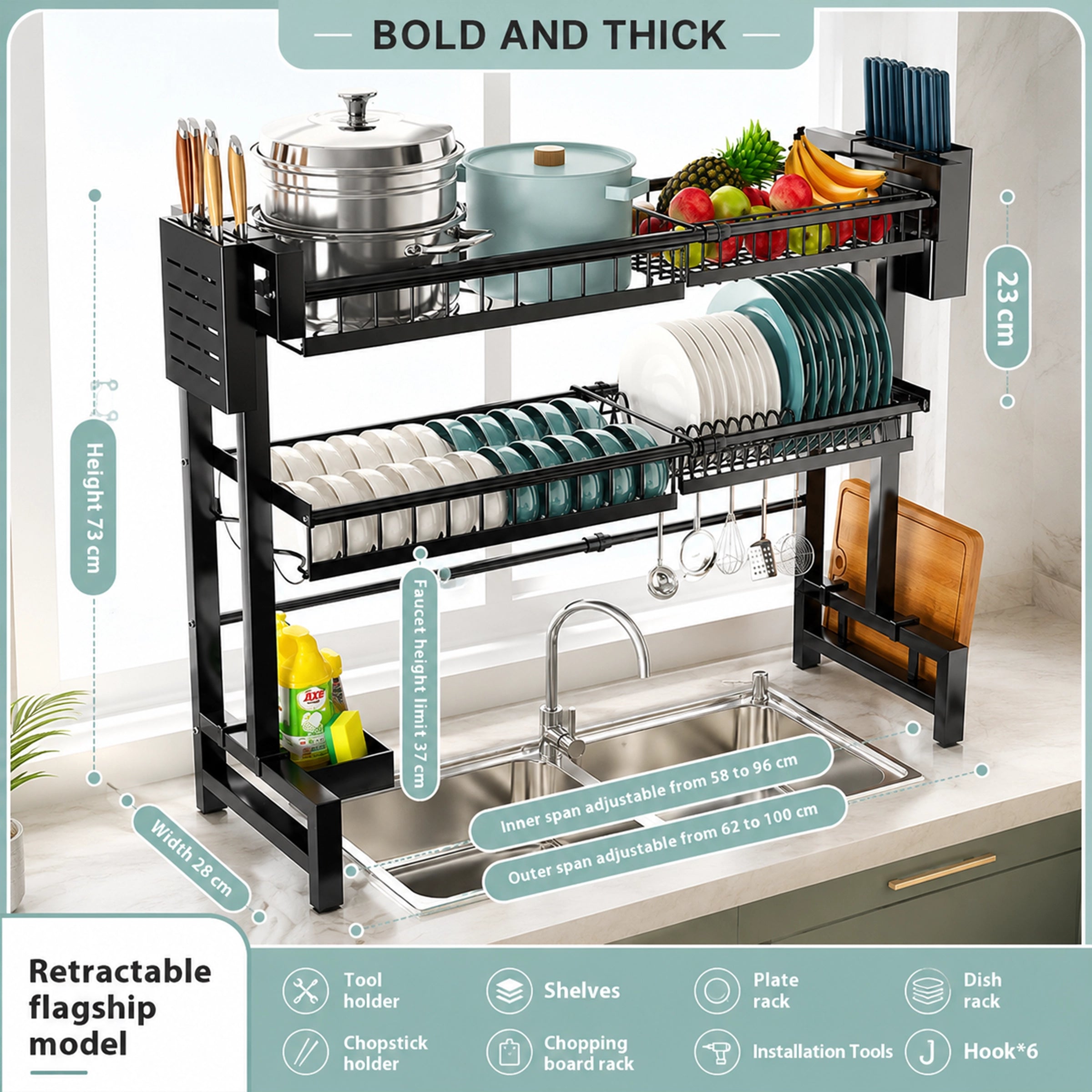 Expandable Dish Drying Rack with Sink Slot & Lid