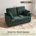 2 Seater Sofa, Corduroy Small Couch with Spring Cushion, Wide and Deep Seat, Dark Green