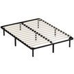 Black steel double platform bed frame with natural poplar wood slats