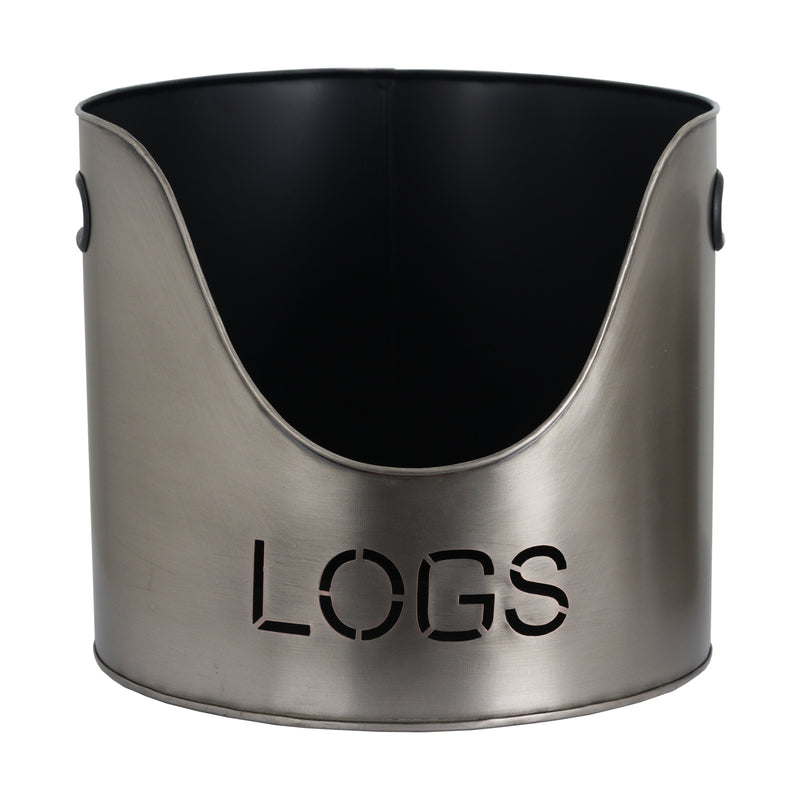 Pewter log bucket with cut-out LOGS lettering
