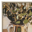 Close-up of the painted vase of green stems