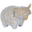 Ceramic Highland cow ornament, front three-quarter view