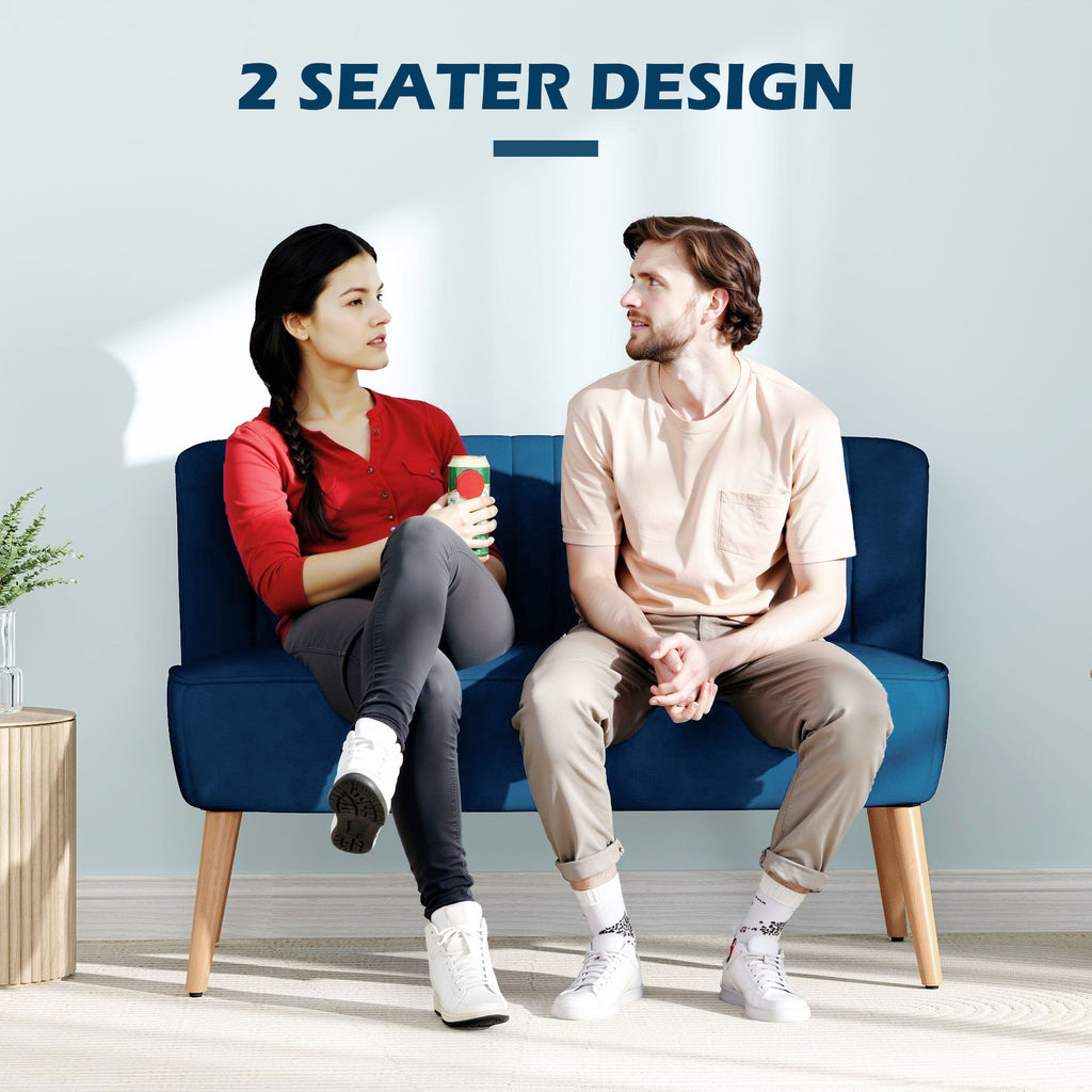 Modern Double Seat Sofa Foam Padding High Back Soft Comfortable Compact Couch Home Office Dark Blue