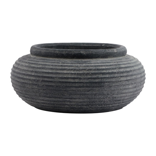 Amalfi charcoal grey round ribbed ceramic planter