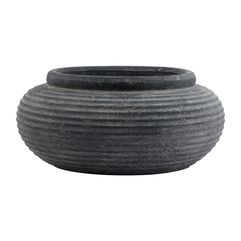 Amalfi charcoal grey round ribbed ceramic planter