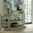 Amalfi ribbed planter on the lower shelf of a console table