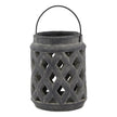 Amalfi dark grey ceramic lattice lantern with handle on white