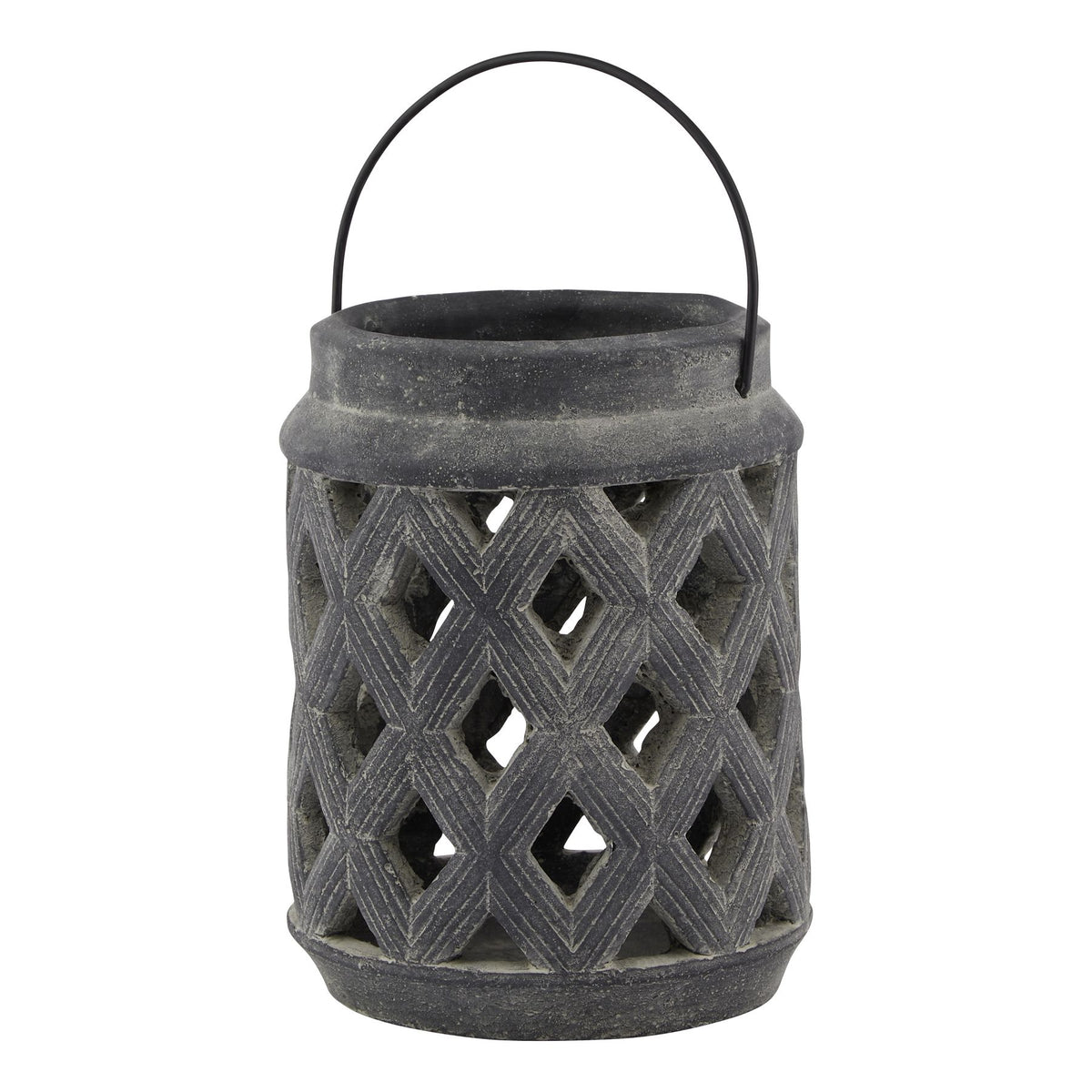 Amalfi dark grey ceramic lattice lantern with handle on white