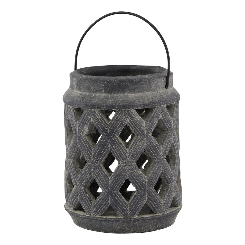 Amalfi dark grey ceramic lattice lantern with handle on white