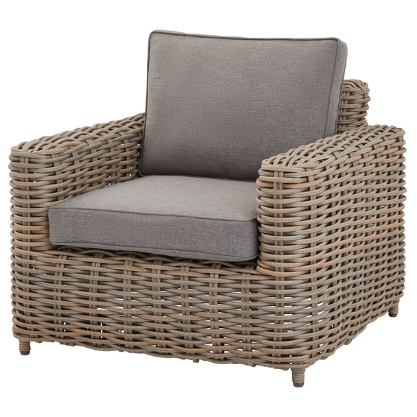 Amalfi wicker armchair with grey cushions