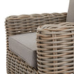close-up of the chunky round wicker weave and cushion