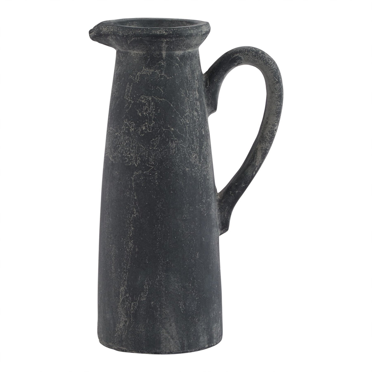 Amalfi tall charcoal grey ceramic jug, front view