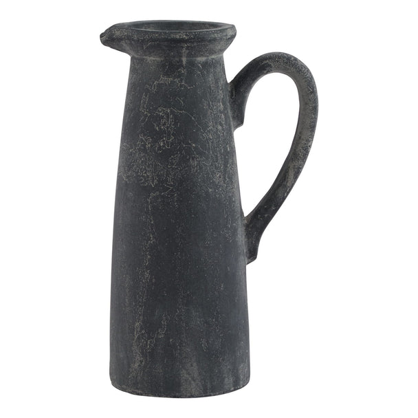 Amalfi tall charcoal grey ceramic jug, front view