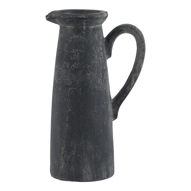 Amalfi tall charcoal grey ceramic jug, front view
