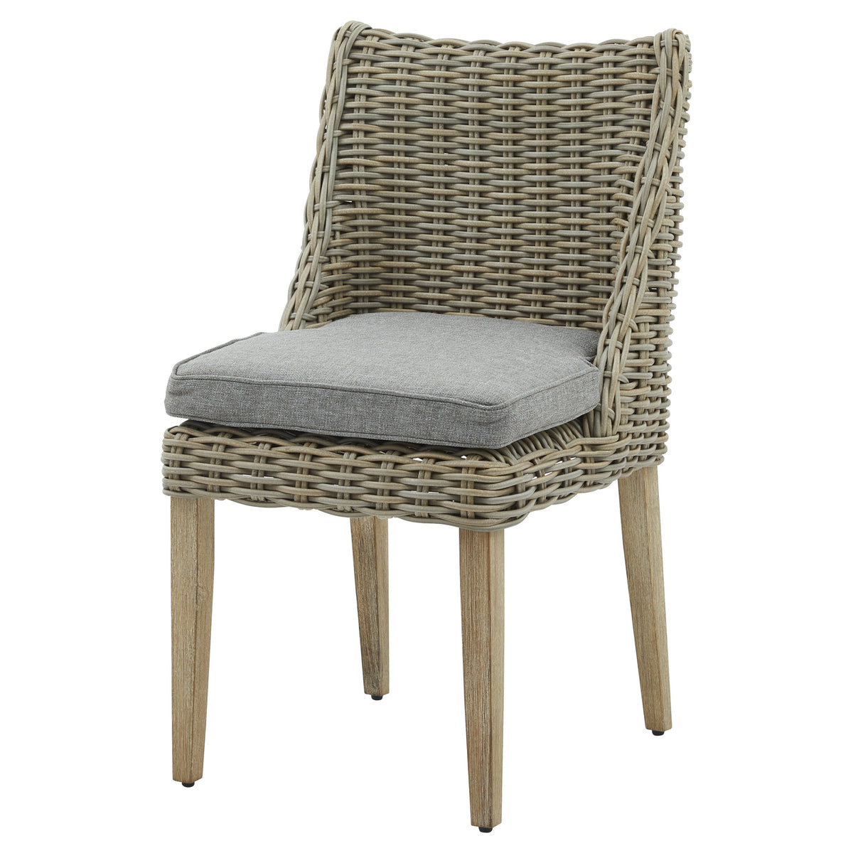 Amalfi woven outdoor dining chair with grey cushion, front angle