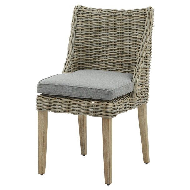 Amalfi woven outdoor dining chair with grey cushion, front angle
