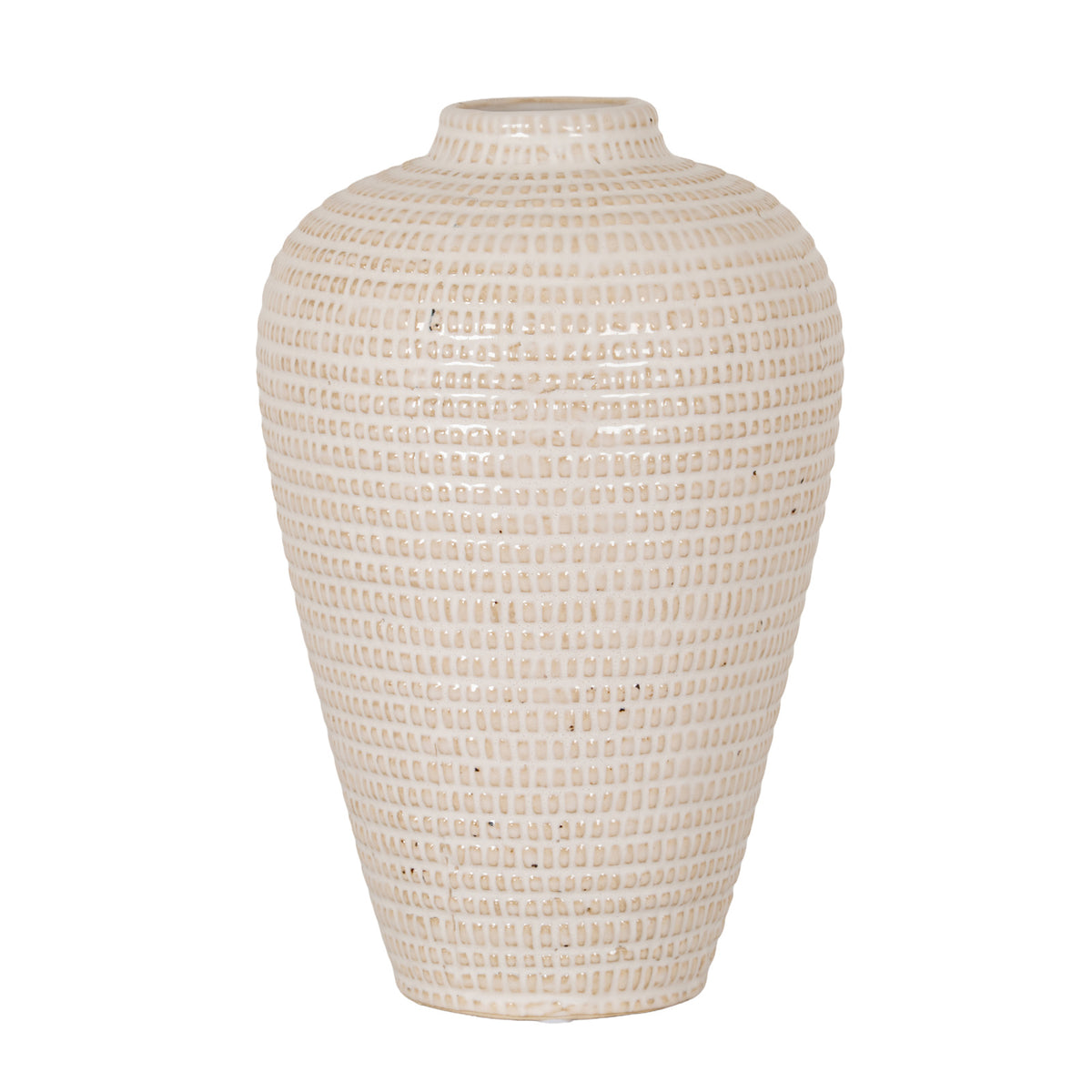 Amalie large cream ceramic olpe vase, front view