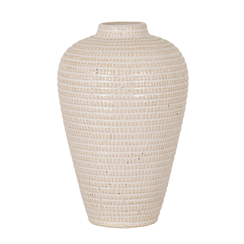 Amalie large cream ceramic olpe vase, front view