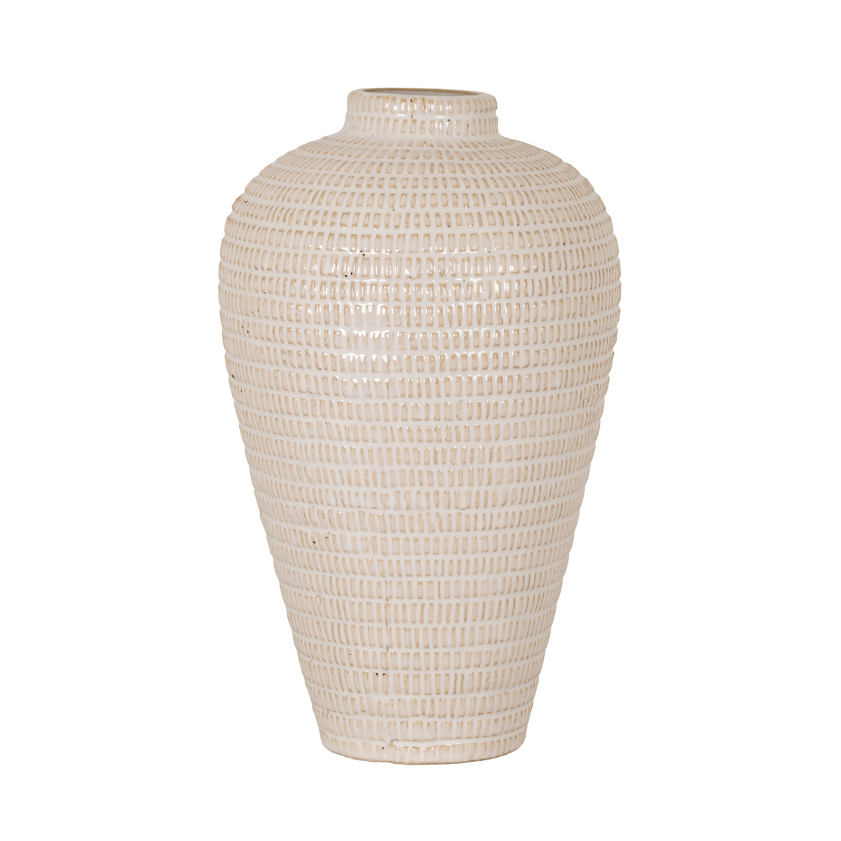 Amalie medium cream ceramic olpe vase, front view