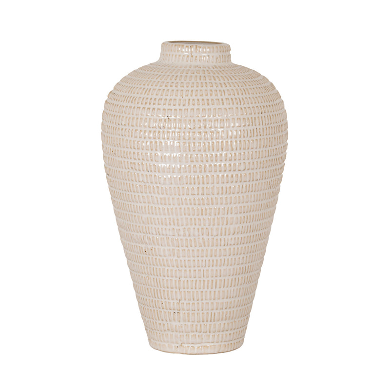 Amalie medium cream ceramic olpe vase, front view