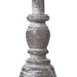 Close-up of the turned, distressed grey-washed stem