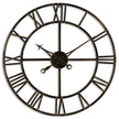 Antique brass skeleton wall clock, front view